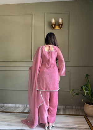 Crunchy Silk Embroidered Farshi Salwar Set – Pink