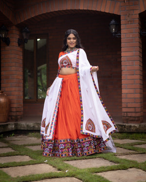Navratri Orange White Arches Patch Work Lehenga Set