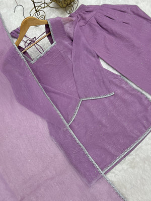 Crunchy Silk Embroidered Farshi Salwar Set – Purple