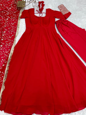 Georgette Embroidered Gown Set – Orange