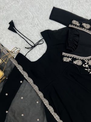 Georgette Embroidered Anarkali Set – Black