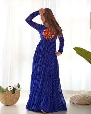 Georgette Printed Gown Set – Blue