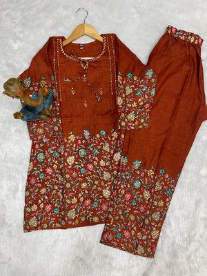 Pure Cotton Printed Co-Ords Set – Rust