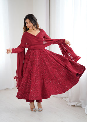 Georgette Embroidered Anarkali Set – Maroon