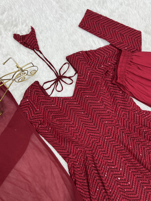 Georgette Embroidered Anarkali Set – Maroon