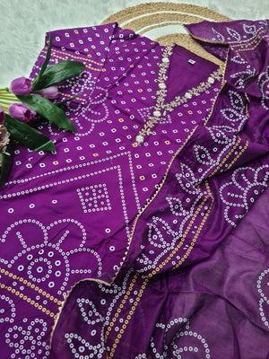 Viscose Embroidered Kurta Pant Dupatta Set – Purple