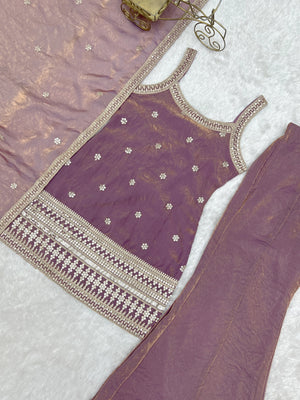 Frendy Silk Embroidered Bell Bottom Set – Wine