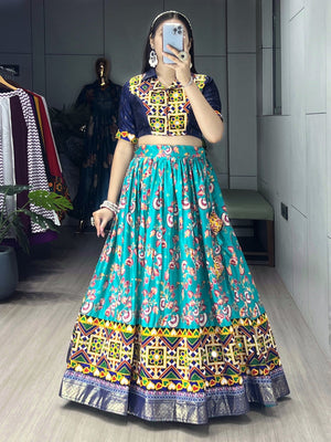 Navratri Firozi Floral Lehenga Set