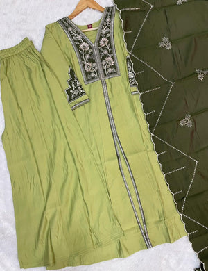 Roman Silk Embroidered Anarkali Kurti Set – Pista