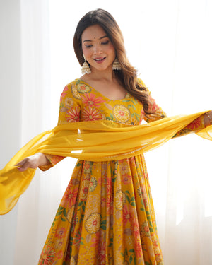 Roman Chanderi Silk Printed Kurta-Palazzo Set – Yellow