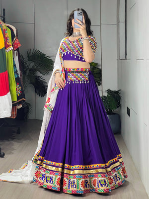Navratri Purple White Shyama Lehenga Set