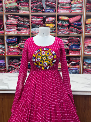 Georgette Printed Gown Set – Pink