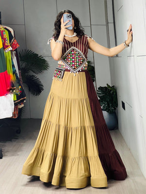 Navratri Brown Beige Brownie Lehenga Set