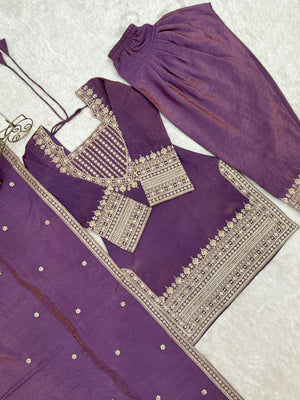 Vichitra Silk Embroidered Farshi Salwar Set – Onion Pink