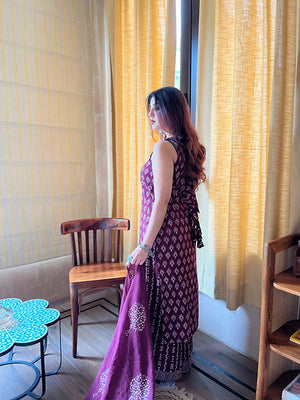 Rayon Slub Printed Kurta Pant Dupatta Set – Purple
