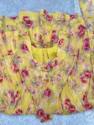 Georgette Printed Anarkali Set – Yellow