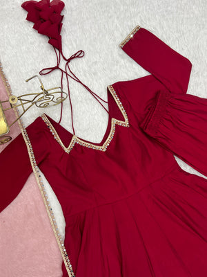 Roman Chanderi Silk Embroidered Anarkali Set – Maroon