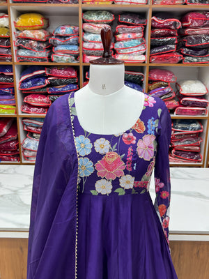 Organza Silk Printed Anarkali Set – Purple