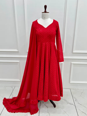 Georgette Embroidered Anarkali Set – Red