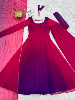 Georgette Designer Anarkali Set – Dark Pink
