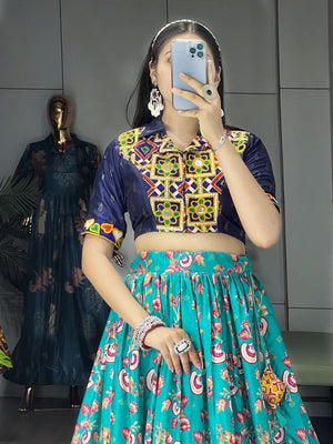 Navratri Firozi Floral Lehenga Set
