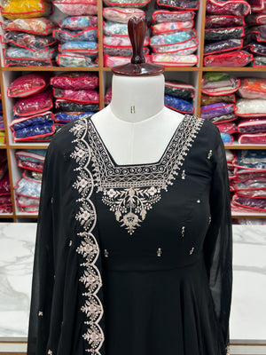 Georgette Embroidered Anarkali Set – Black