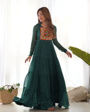 Georgette Printed Gown Set – Green