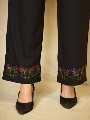 Heavy Rayon Embroidered Co-Ords Set – Black