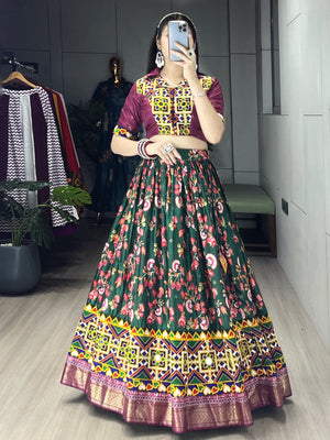 Navratri Green Floral Lehenga Set