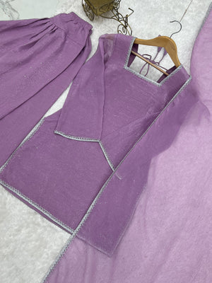 Crunchy Silk Embroidered Farshi Salwar Set – Purple