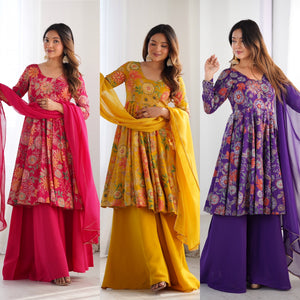 Roman Chanderi Silk Printed Kurta-Palazzo Set – Purple