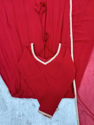 Georgette Embroidered Gown Set – Red