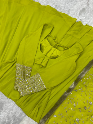 Georgette Embroidered Gown Set – Lemon Green
