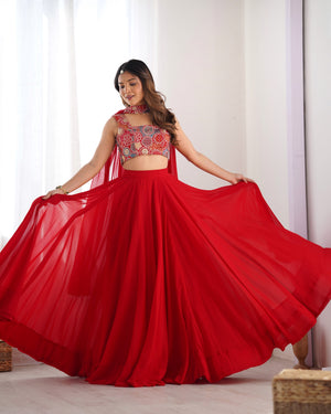 Georgette Designer Lehenga Set – Red