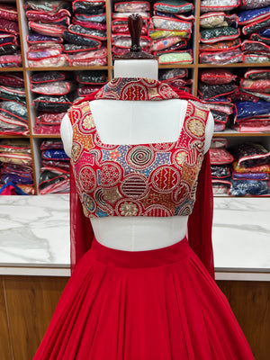 Georgette Designer Lehenga Set – Red