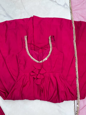 Roman Chanderi Silk Embroidered Anarkali Set – Rani Pink