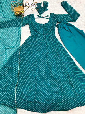 Georgette Printed Anarkali Set – Blue