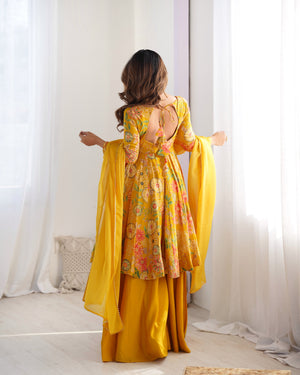 Roman Chanderi Silk Printed Kurta-Palazzo Set – Yellow
