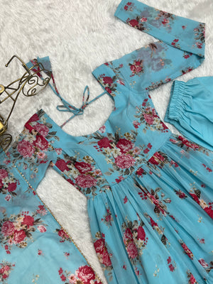 Georgette Printed Anarkali Set – Blue