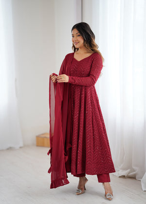 Georgette Embroidered Anarkali Set – Maroon