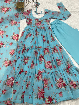 Georgette Printed Anarkali Set – Blue