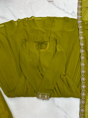 Georgette Embroidered Anarkali Set – Mehndi Green