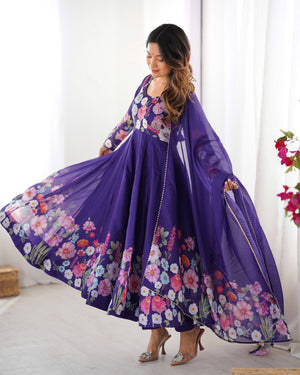 Organza Silk Printed Anarkali Set – Purple