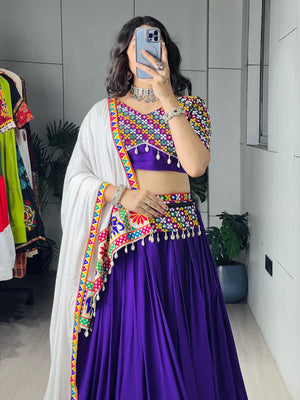 Navratri Purple White Shyama Lehenga Set