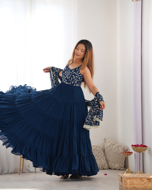 Georgette Embroidered Anarkali Set – Blue