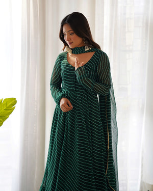 Georgette Printed Anarkali Set – Bottle Green