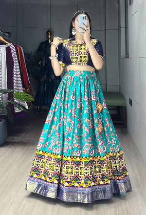 Navratri Firozi Floral Lehenga Set