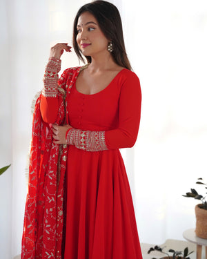 Georgette Embroidered Gown Set – Orange