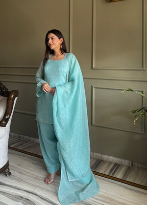 Crunchy Silk Embroidered Farshi Salwar Set – Sky