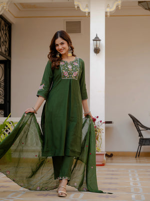 Pure Viscose Mango Silk Embroidered Straight Kurti Set – Green